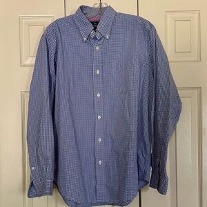Men's Blue and White Gingham Checkered Button Down Long Sleeve Shirt Size L